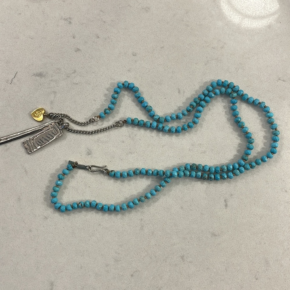 Chan Luu Turquoise Beaded Necklace with Silver and Gold Charms - Picture 4 of 4